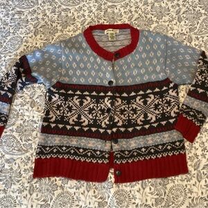 Eddie Bauer Blue and Red Cardigan Nordic Isle Lambswool